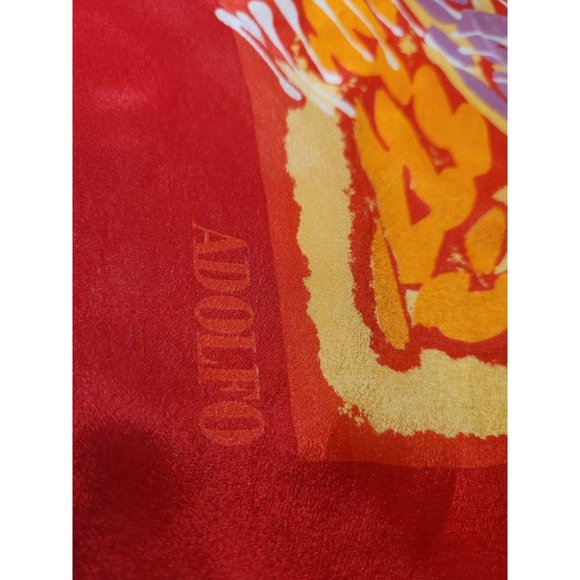 Vintage Adolfo 100% Silk Scarf Red, Orange Yellow France Hand Rolled 1970s - Picture 3 of 4